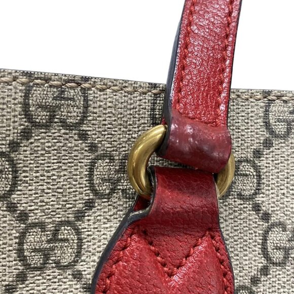 Auth GUCCI GG Supreme 473887 Beige Red Pink PVC Leather - Tote Bag - Picture 9 of 16
